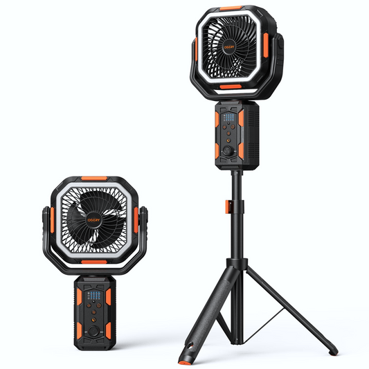 🔥𝐂𝐥𝐞𝐚𝐫𝐚𝐧𝐜𝐞 𝐬𝐚𝐥𝐞-Adjustable Oscillating Fan with Remote –  LED Light, Up to 60H Battery