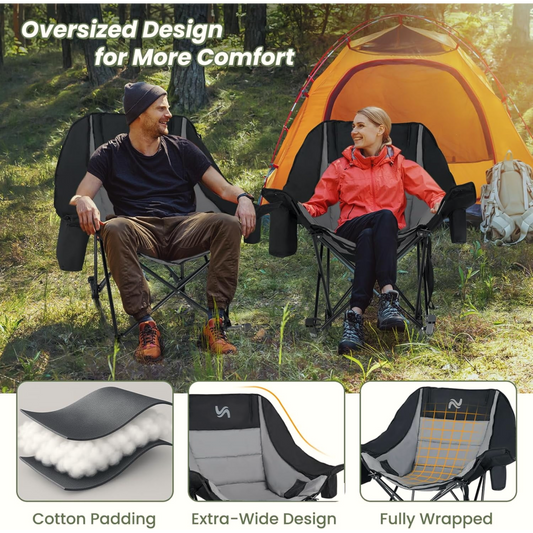 Oversized Rocking Camping Chair – Padded Recliner with Cooler Bag & Pocket, Supports 400 lbs